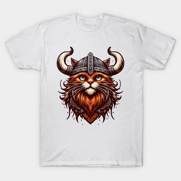 Funny Viking Warrior Cat Norse Mythology Anime Portrait T-Shirt by TomFrontierArt